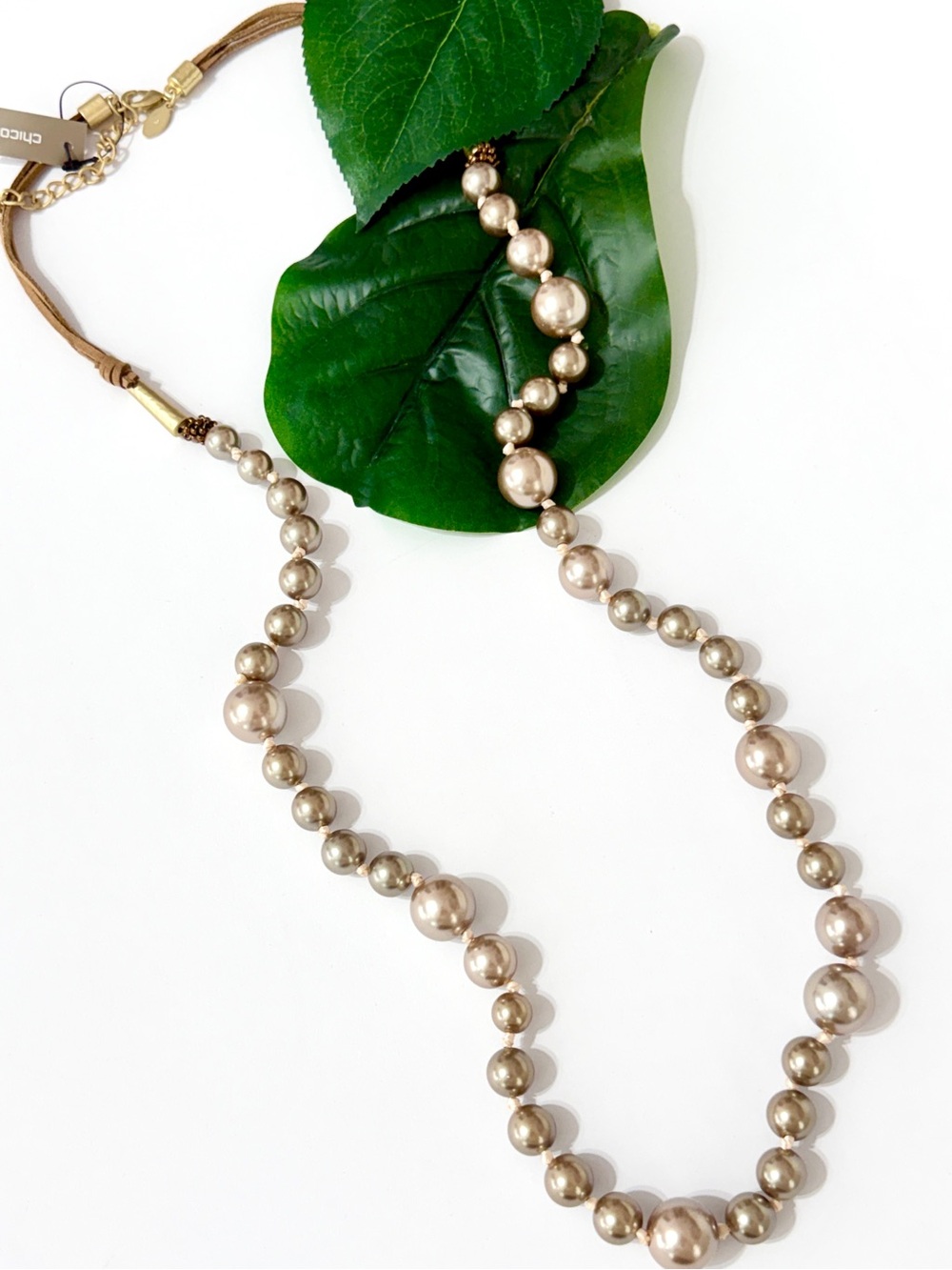 CHICO’s Rosegold Long Pearlized Graduated Bead Necklace NWT​
